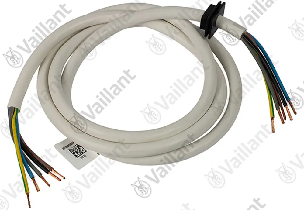 Vaillant Kabel mit mehreren Adernschnüren, isoliert in hellem Material. Die Adern sind in verschiedenen Farben verflochten für elektrische Verbindungen.